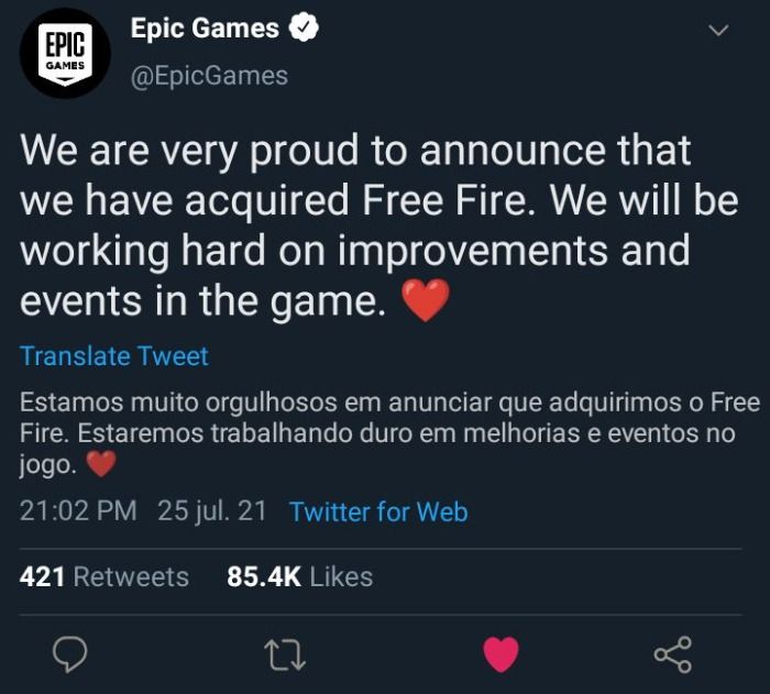 Epic Games compra Free Fire por US$ 5 Bilhões!!